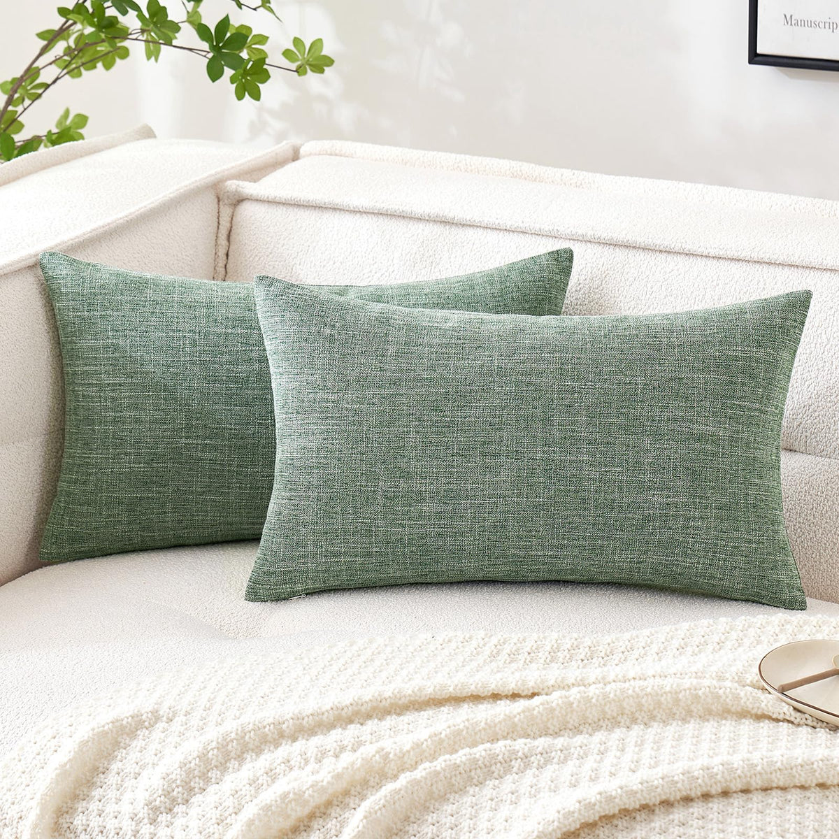 MIULEE Pack of 2 Linen Textured Pillow Covers, 18x18 Inch Light Blue