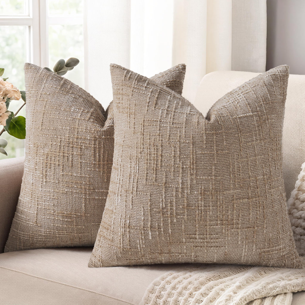 decorUhome Textured Chenille Throw Pillow Covers 18x18 Set of 2 Cream White