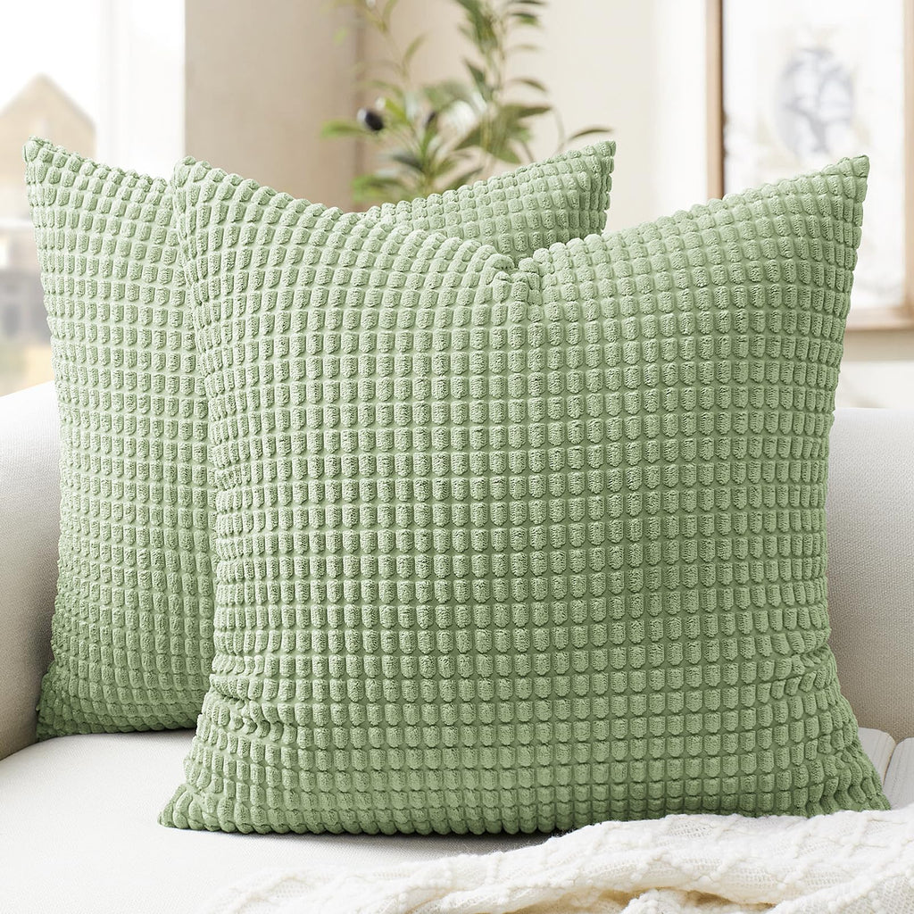 Softalker Corduroy Decorative Throw Pillow Covers 18x18, Set of 2, Beige