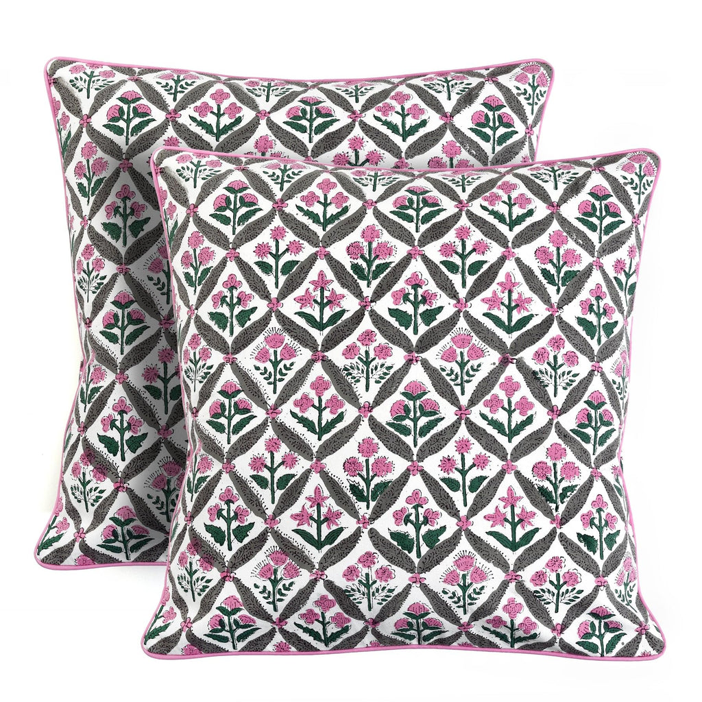 Ridhi Block Print Columbia Blue Pillow Cover 18" x 18" (Pack of 2) Decorative Couch Pillows for Living Room, Chic Boho Cute Outdoor Pillows Covers Gifts for Spring, Easter and Valentine