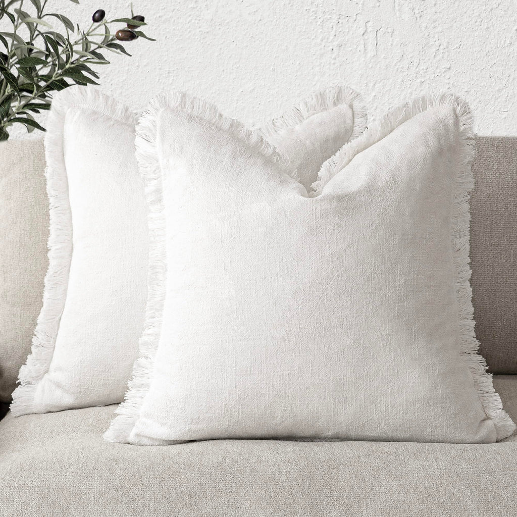 Foindtower Decorative Linen Fringe Throw Pillow Covers 18×18 Olive Green