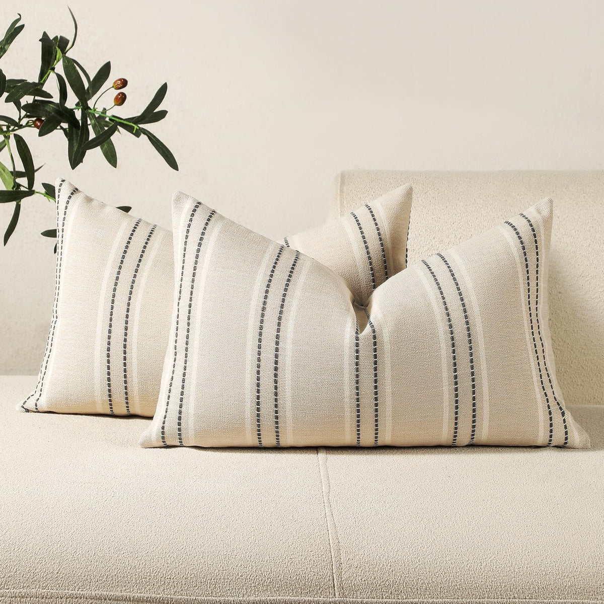 Hckot Decorative Throw Pillow Covers 20x20 Set of 2 Striped Pillow Covers