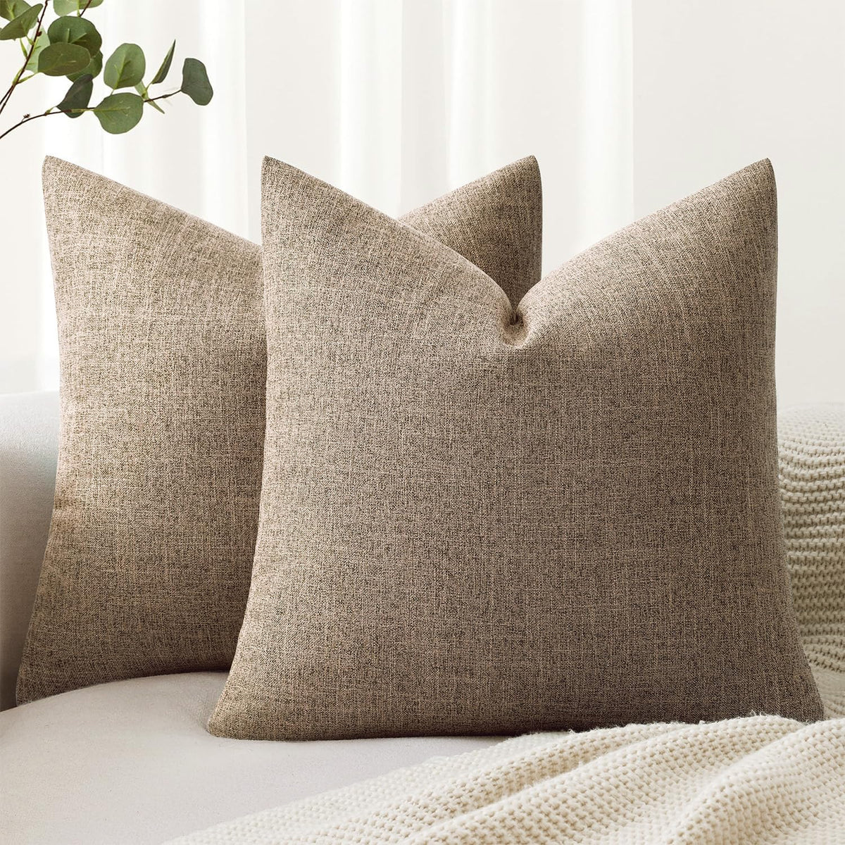 MIULEE Pack of 2 Linen Textured Pillow Covers, 18x18 Inch Light Blue