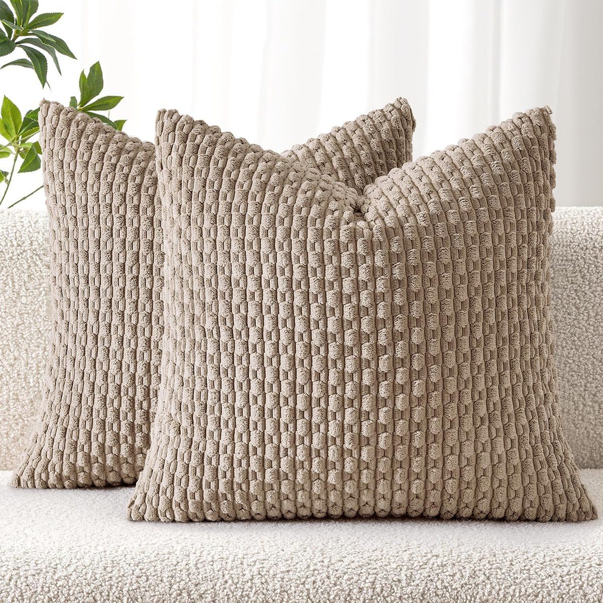 MIULEE Decorative Throw Pillow Covers 20x20 Cream White Textured Corduroy