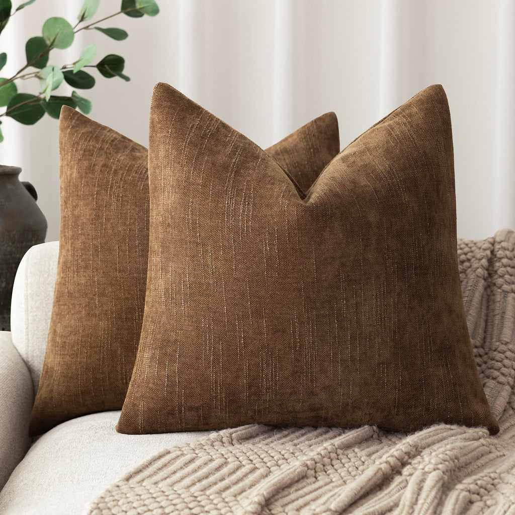 Foindtower Solid Textured Chenille Throw Pillow Covers 20x20 Inch,Taupe