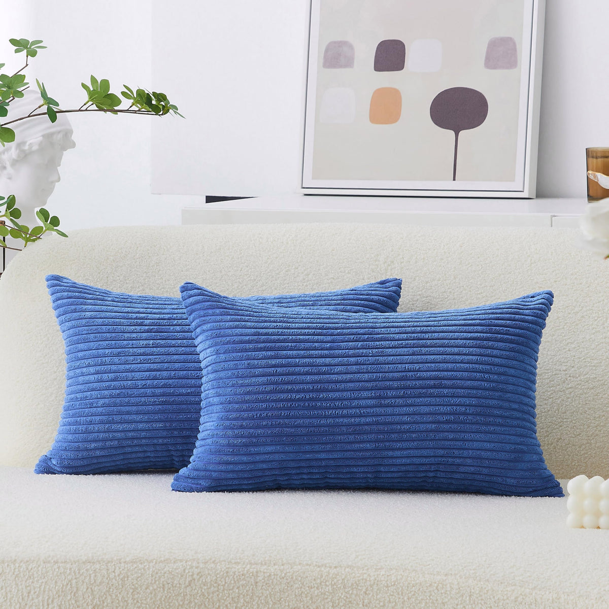 Home Brilliant Yellow Pillow Covers Summer Decorative Set of 2 Striped Corduroy Plush Velvet Throw Pillow Covers for Couch Decor, 18x18 inch, Light Yellow