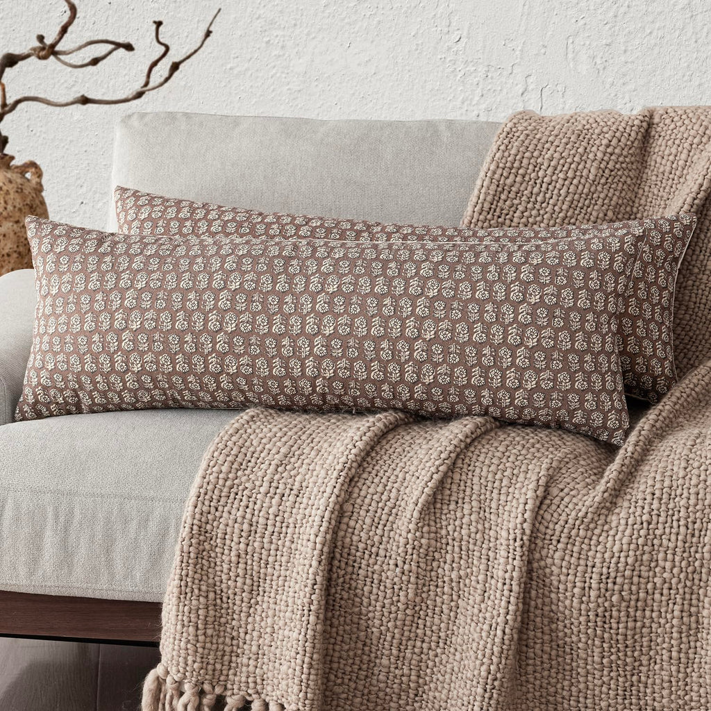 Foindtower Decorative Floral Print Throw Pillow Covers 20×20 Inch,Tan Taupe