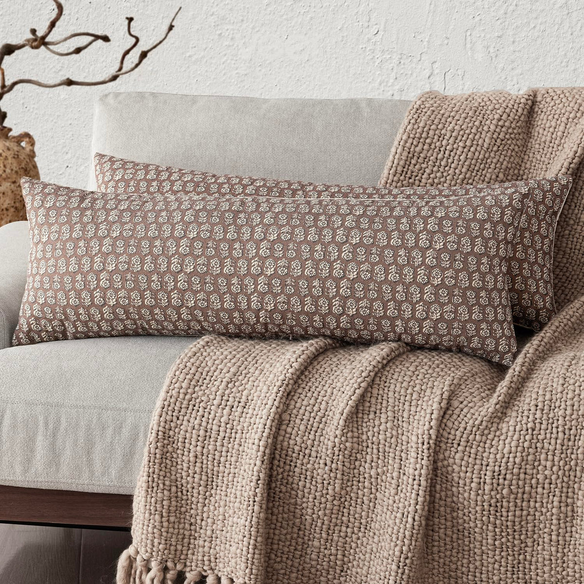 Foindtower Decorative Floral Print Throw Pillow Covers 20×20 Inch,Tan Taupe