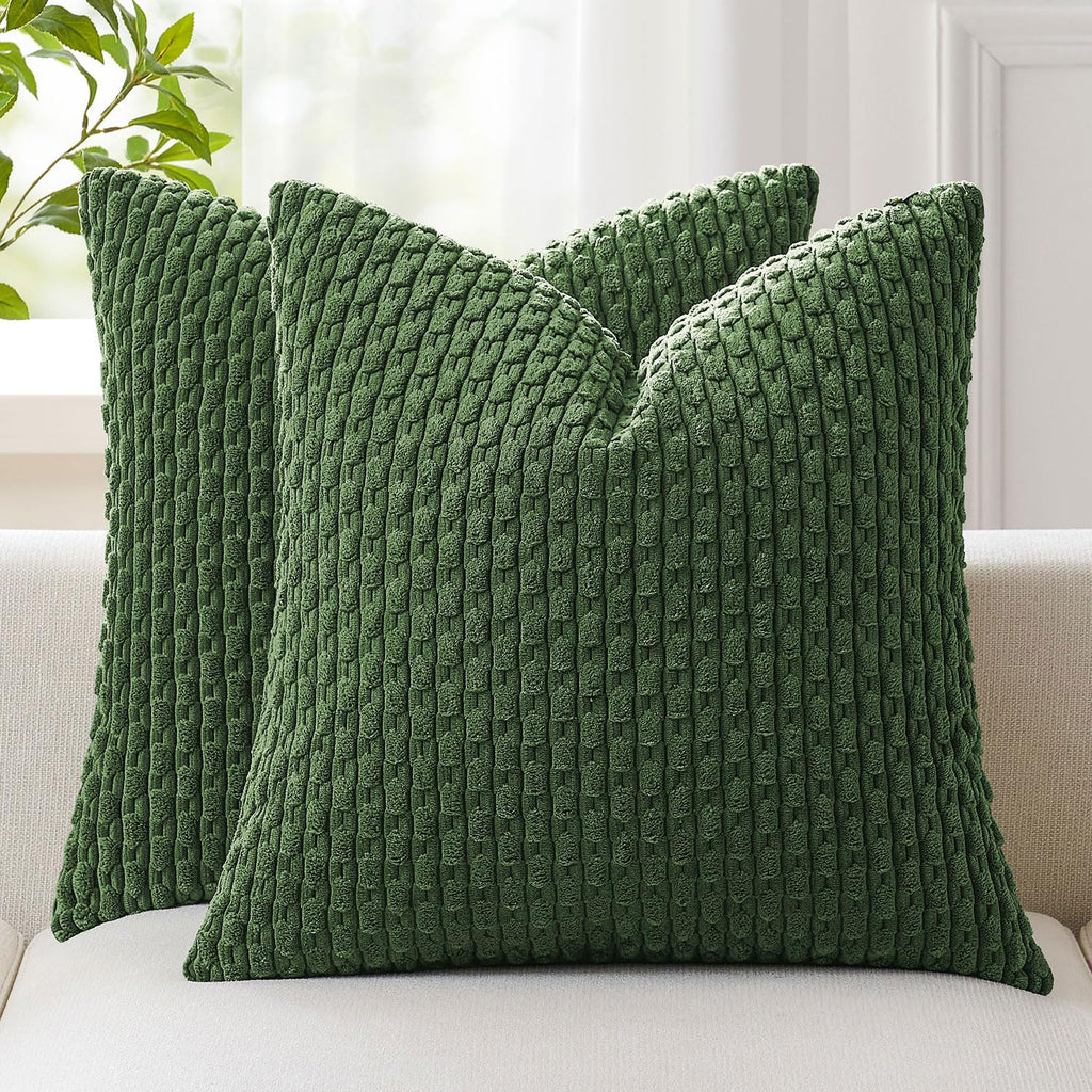 Kevin Textile Soft Corduroy 18x18 Inch Pillow Covers 2 Pack, Sage Green