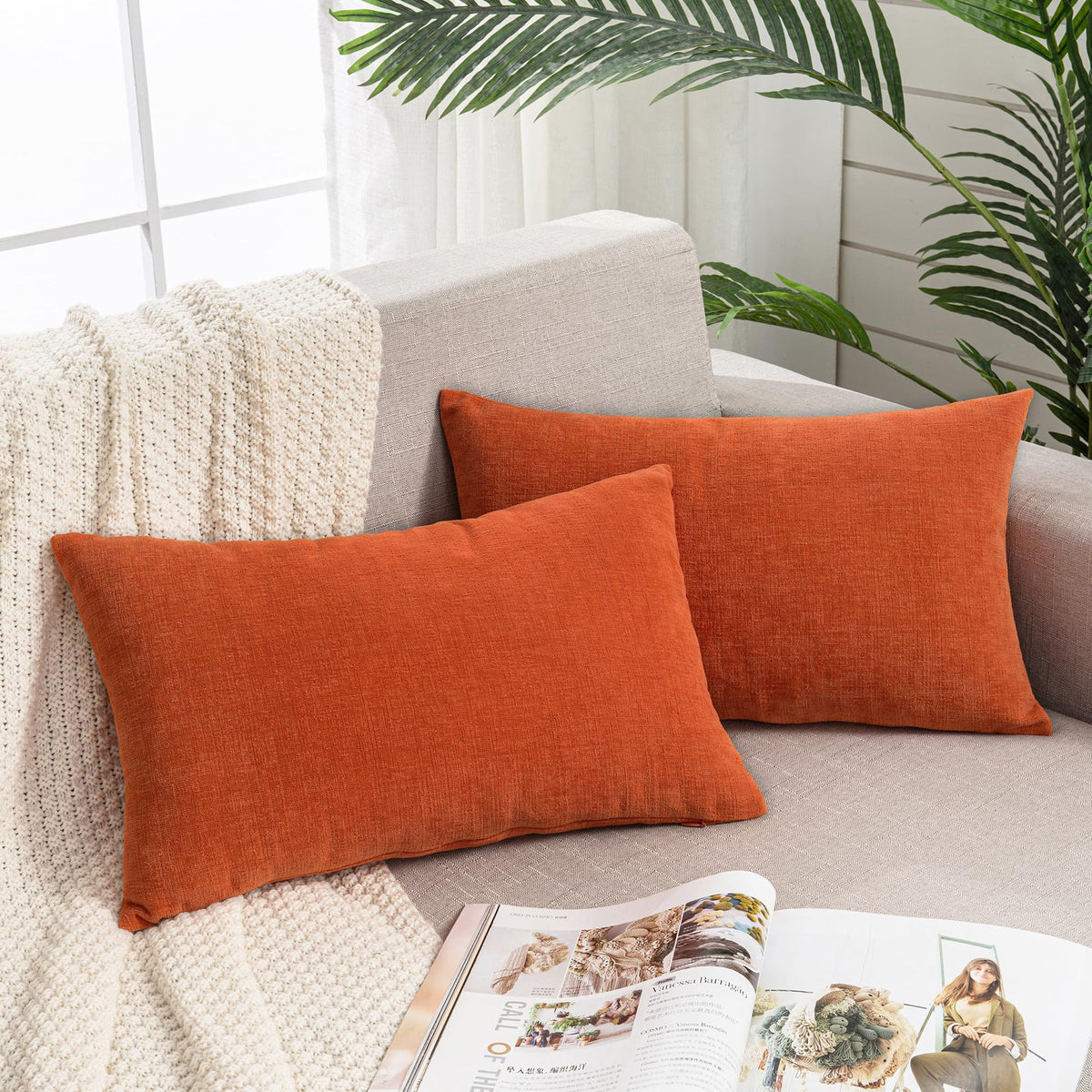 GAWAMAY Decorative Square Throw Pillow Covers 18"x18" Inch Set of 2, Super Soft Chenille Pillows Cover Fall Pillowcase for Living Room Bedroom Sofa Couch Cushion Cover Navy Blue 45x45cm (Only Covers)