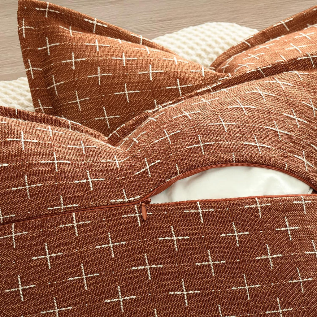 ZWJD Fall Pillow Covers 20x20 Set of 2 Soft Polyester Textured Rust Pillow Covers with Stylish Flange Edge Cozy Farmhouse Throw Pillows for Couch Bed Sofa Living Room Fall Decor