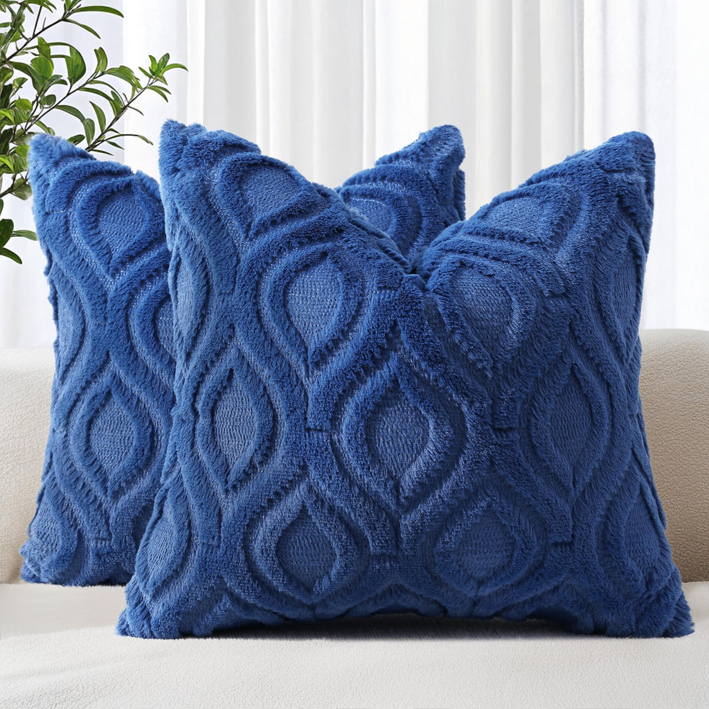 decorUhome Faux Fur Plush Soft Beige Throw Pillow Covers 18x18 Set of 2