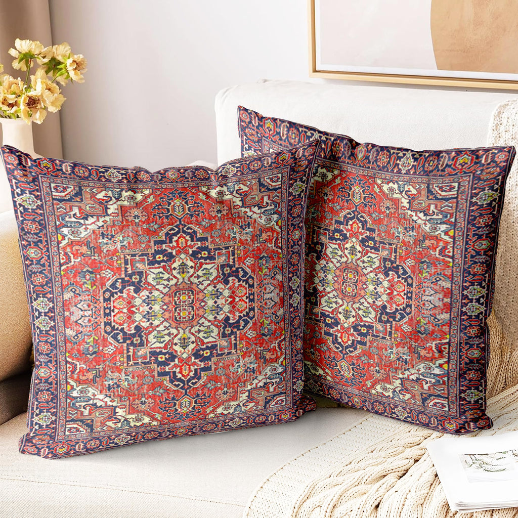 Boho Throw Pillow Covers 18x18 inch Set of 2,Soft Pillowcases Bohemia Carpet Printing Pattern Decorative Sofa Living Room Bed Square Pillow Case Cushion Cover-Cream Color