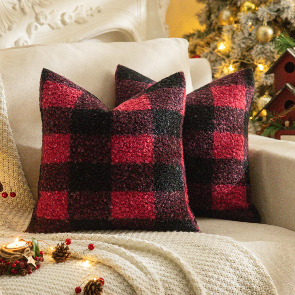 AQOTHES Plaid Fall Throw Pillow Covers Orange 18x18 Inch Set of 2
