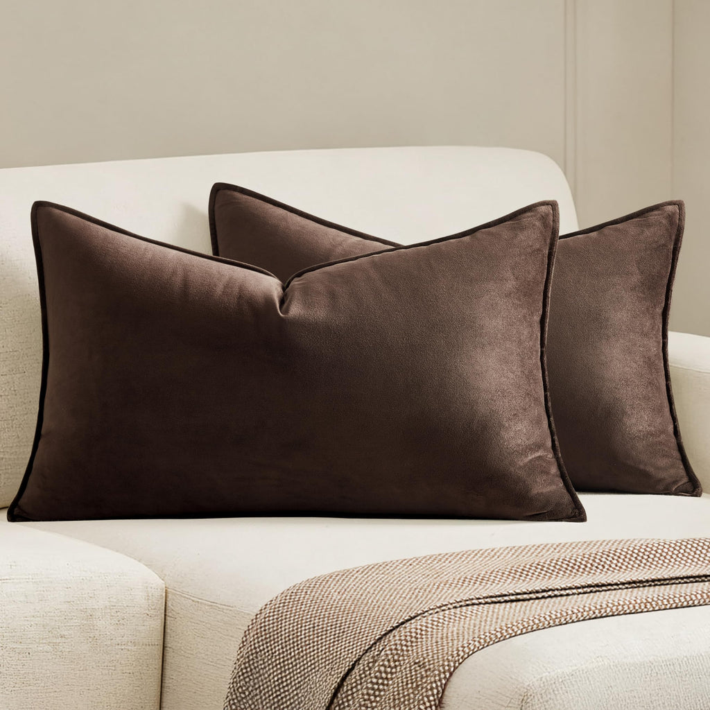 MIULEE Decorative Brown Velvet Throw Pillow Covers for Couch 22x22 Inch
