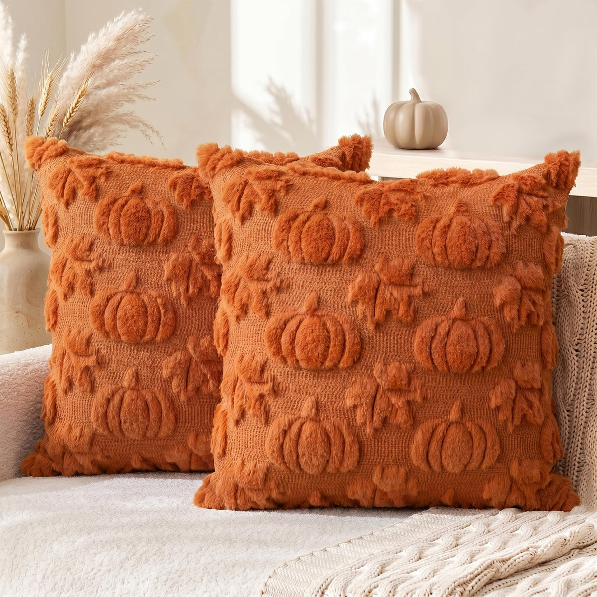 AVOIN colorlife Beige Fall Pumpkin Throw Pillow Covers 18x18 Inch
