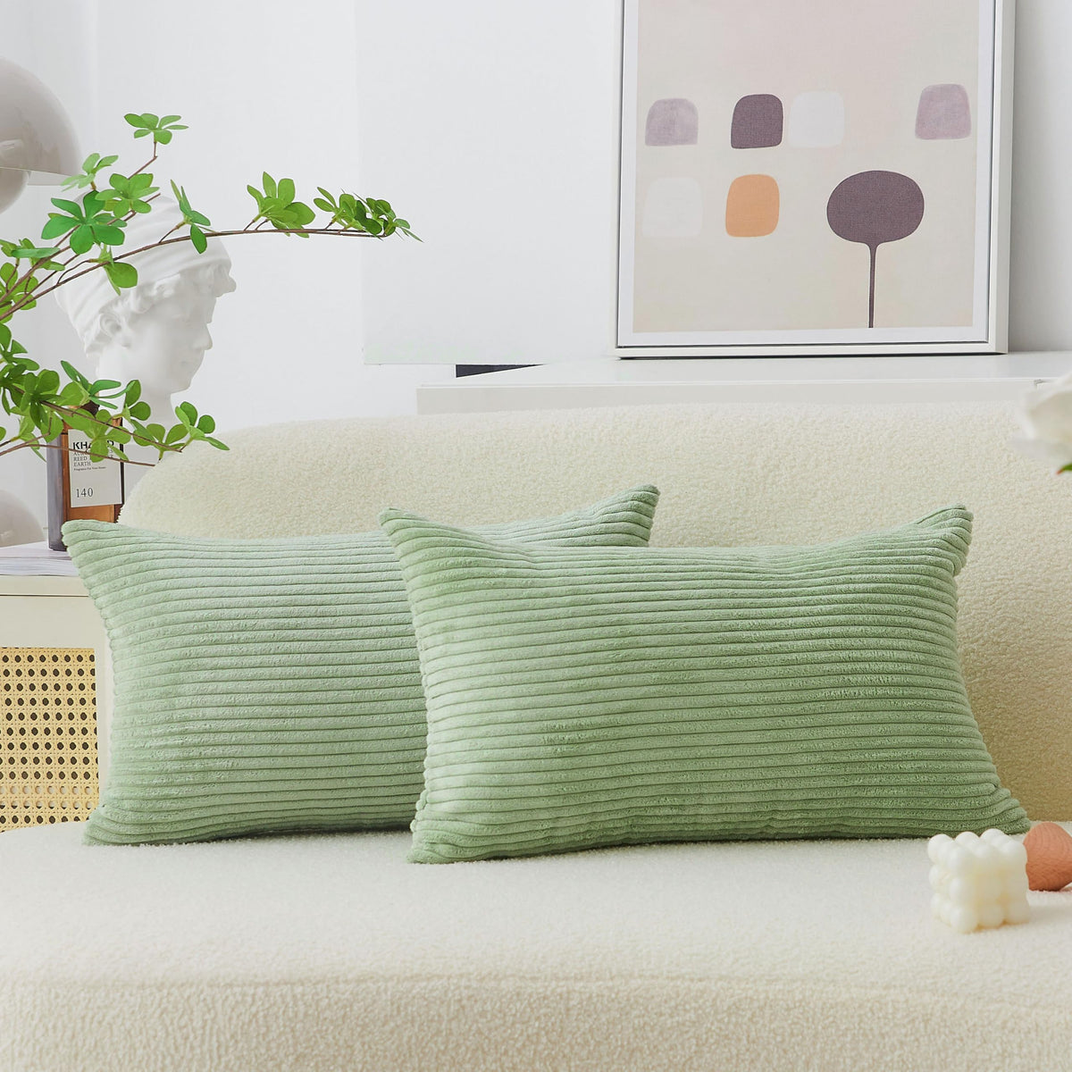Home Brilliant Yellow Pillow Covers Summer Decorative Set of 2 Striped Corduroy Plush Velvet Throw Pillow Covers for Couch Decor, 18x18 inch, Light Yellow