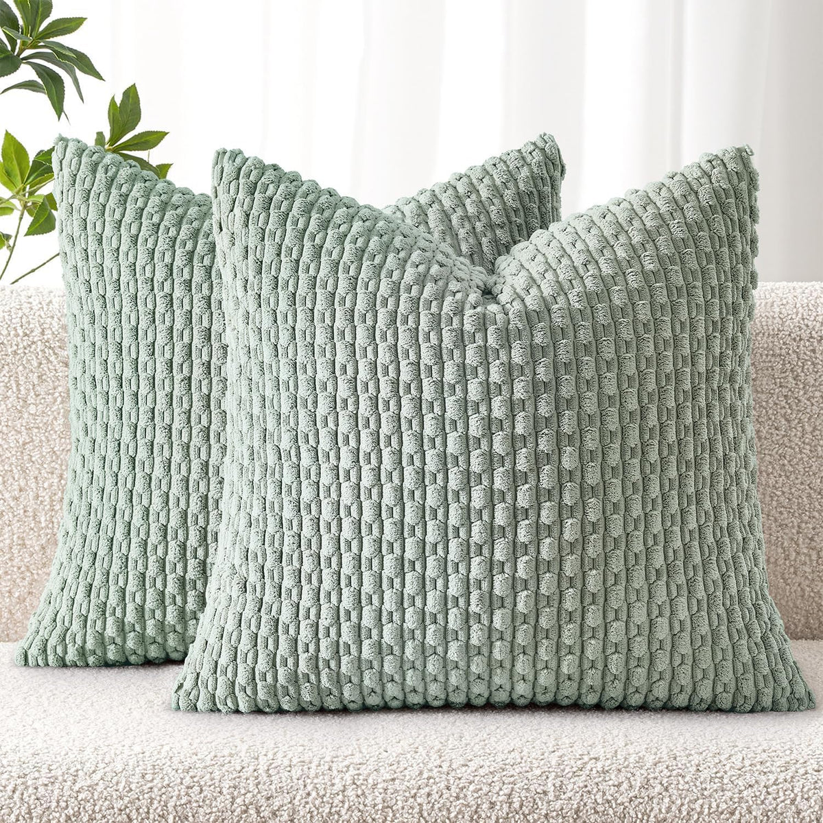 MIULEE Decorative Throw Pillow Covers 20x20 Cream White Textured Corduroy