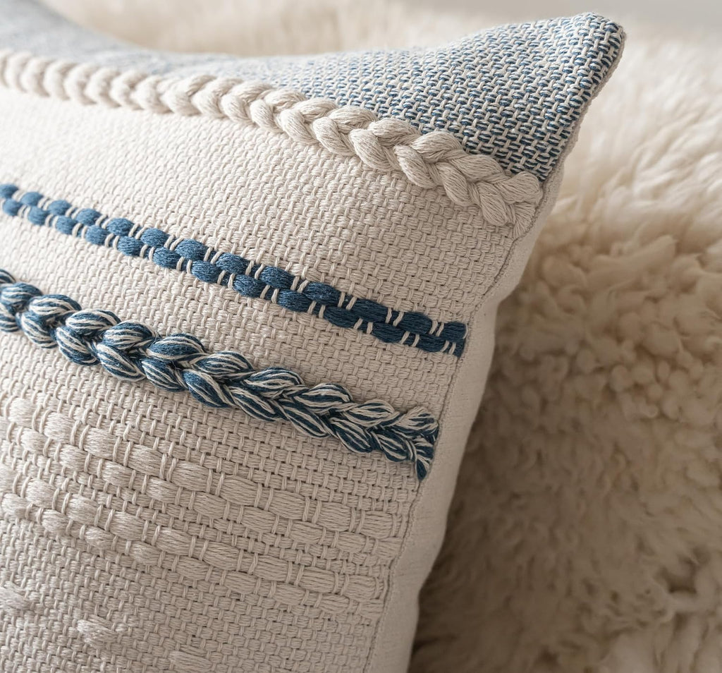Cethom Boho Throw Pillow Covers 20x20 Inch Set of 2, Blue Textured Decorative Couch Pillow Cases for Farmhouse Home Decor, Accent Cushion Cover for Sofa, Bed, Living Room, Bedroom