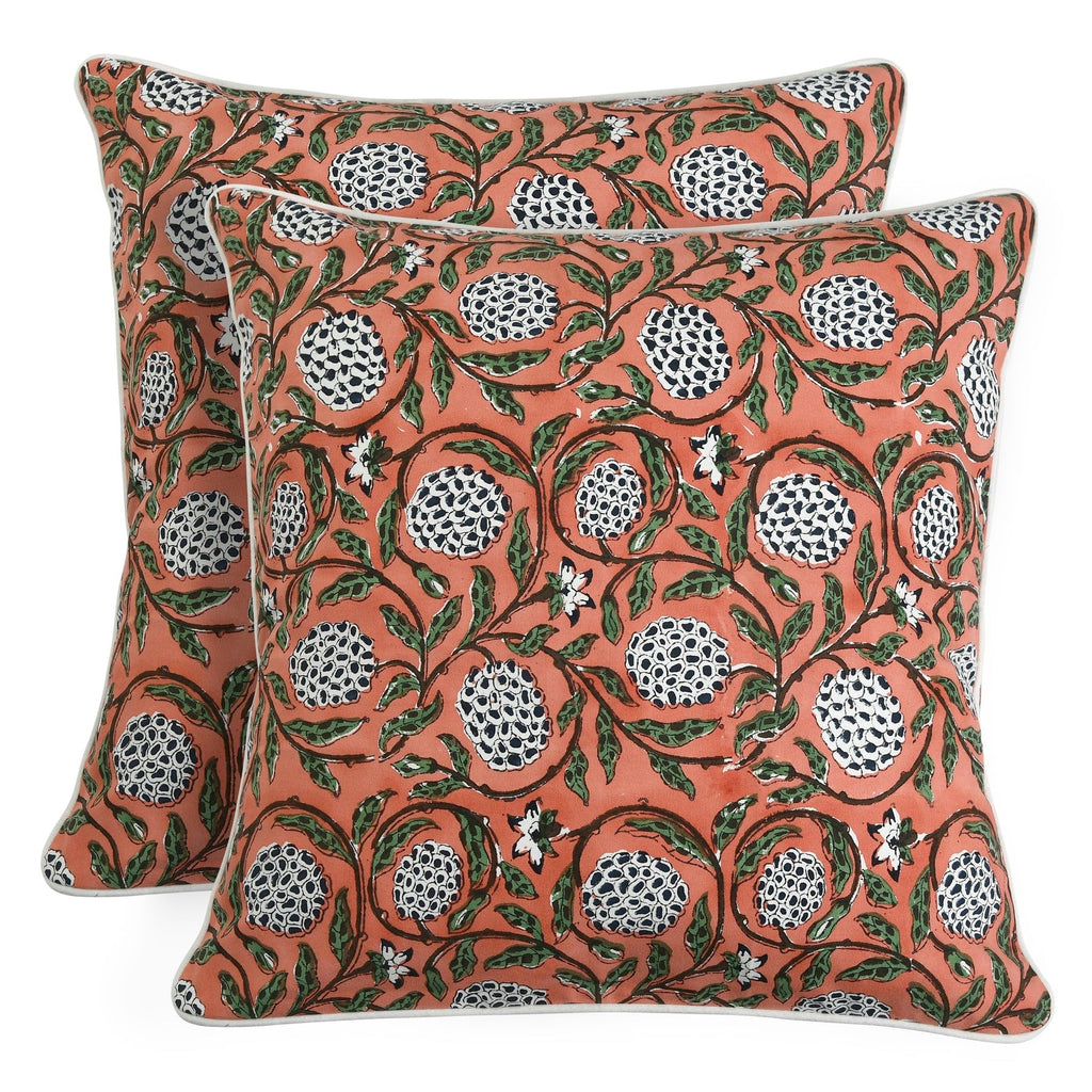 Ridhi Block Print Columbia Blue Pillow Cover 18" x 18" (Pack of 2) Decorative Couch Pillows for Living Room, Chic Boho Cute Outdoor Pillows Covers Gifts for Spring, Easter and Valentine