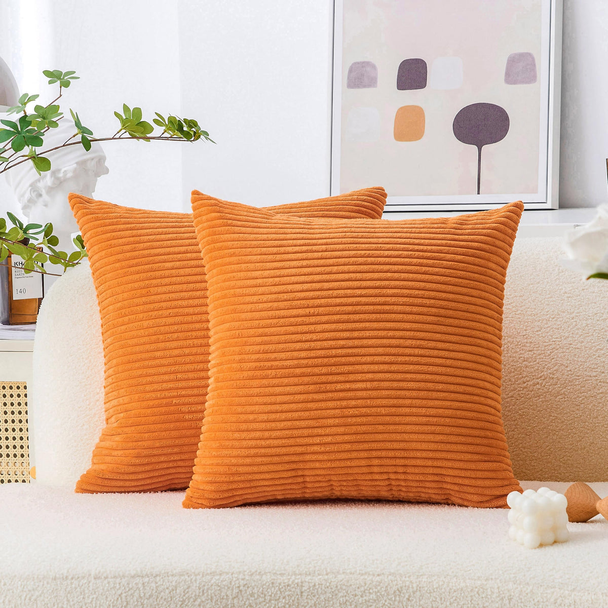 Home Brilliant Yellow Pillow Covers Summer Decorative Set of 2 Striped Corduroy Plush Velvet Throw Pillow Covers for Couch Decor, 18x18 inch, Light Yellow