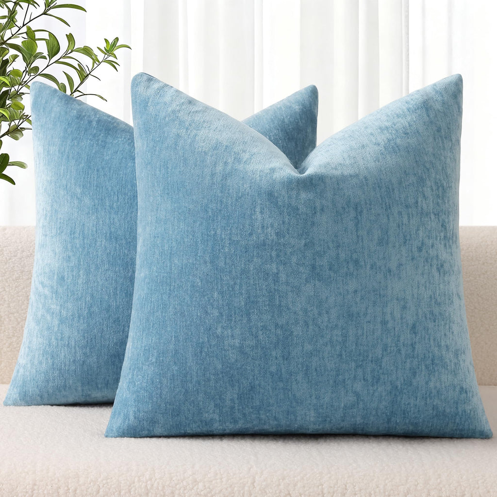 decorUhome Soft Chenille Moss Green Throw Pillow Covers 18X18 Set of 2