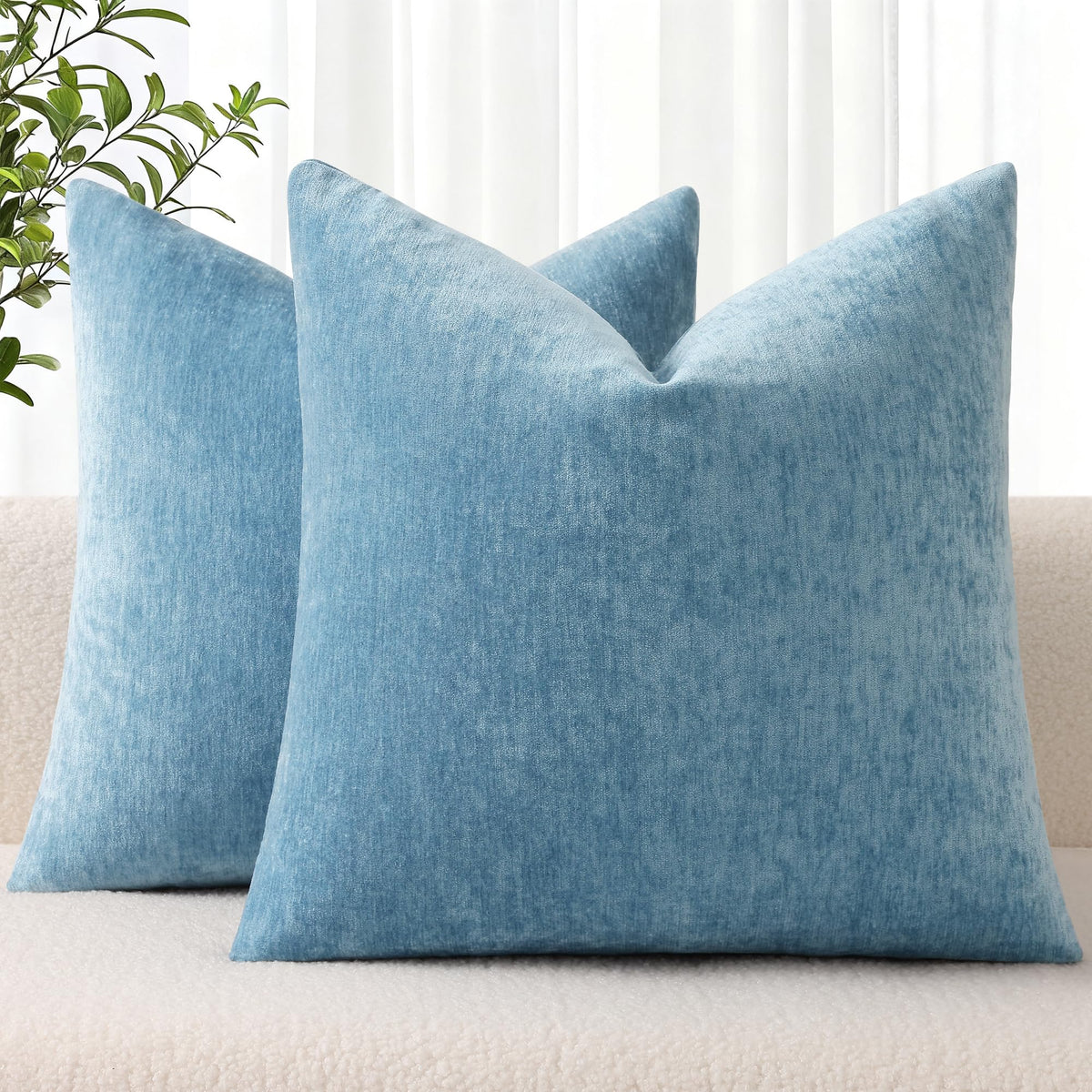 decorUhome Soft Chenille Moss Green Throw Pillow Covers 18X18 Set of 2