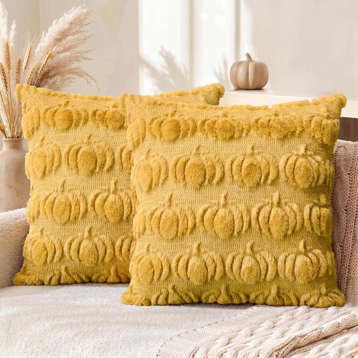 AVOIN colorlife Beige Fall Pumpkin Throw Pillow Covers 18x18 Inch