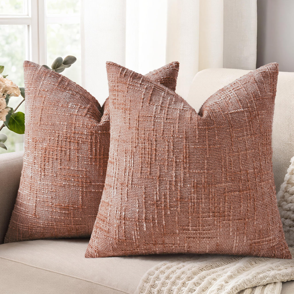 decorUhome Textured Chenille Throw Pillow Covers 18x18 Set of 2 Cream White