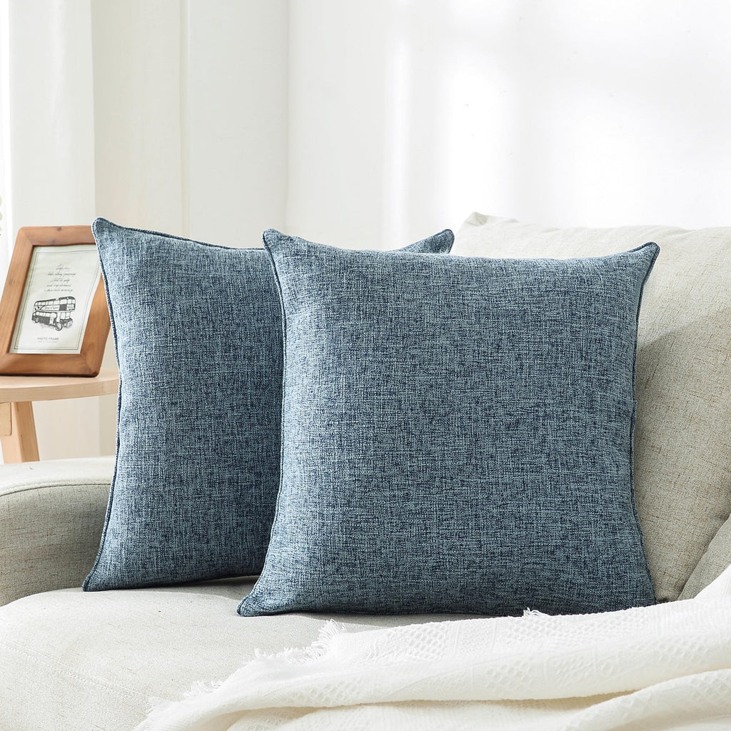 HPUK Throw Pillow Covers 18x18 Set of 4, Blue Patterned & Solid Covers