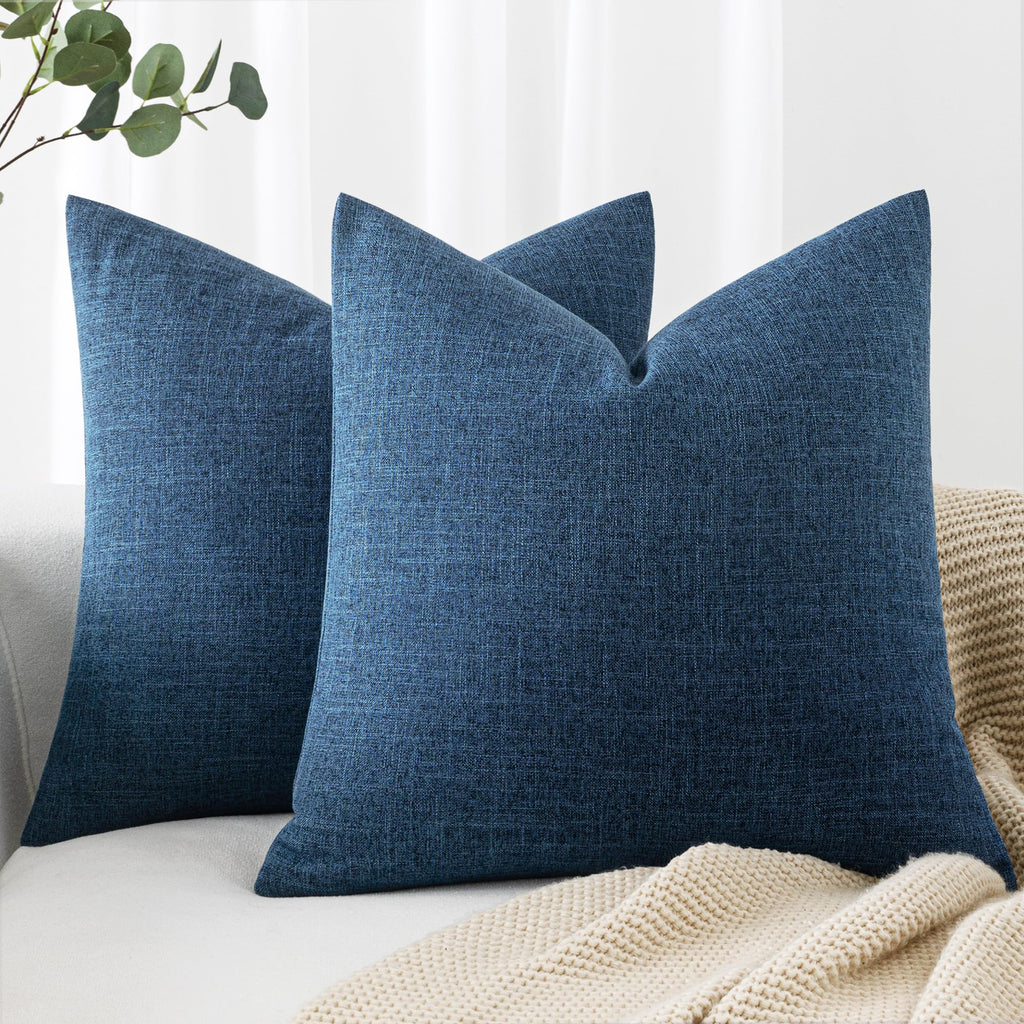 MIULEE Pack of 2 Linen Textured Pillow Covers, 18x18 Inch Light Blue