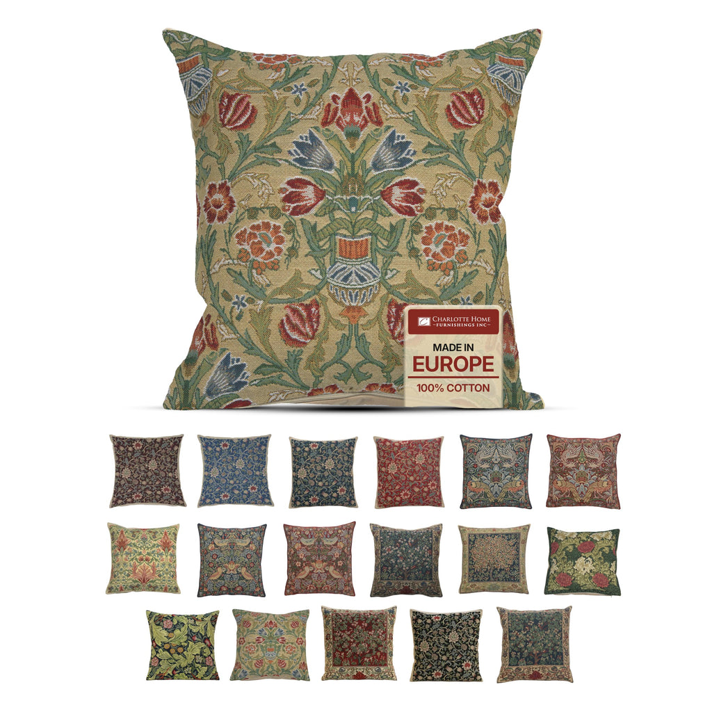 William Morris Fleurs de Morris Red Tapestry Throw Pillow Cover 16 x 16 in