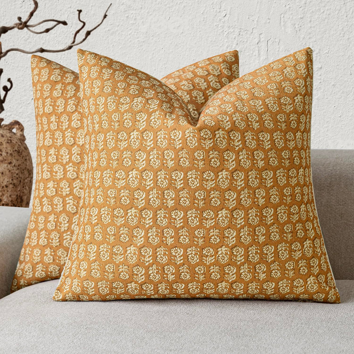 Foindtower Decorative Floral Print Throw Pillow Covers 20×20 Inch,Tan Taupe