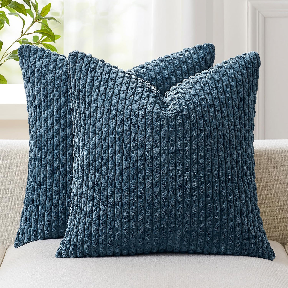 Kevin Textile Soft Corduroy 18x18 Inch Pillow Covers 2 Pack, Sage Green