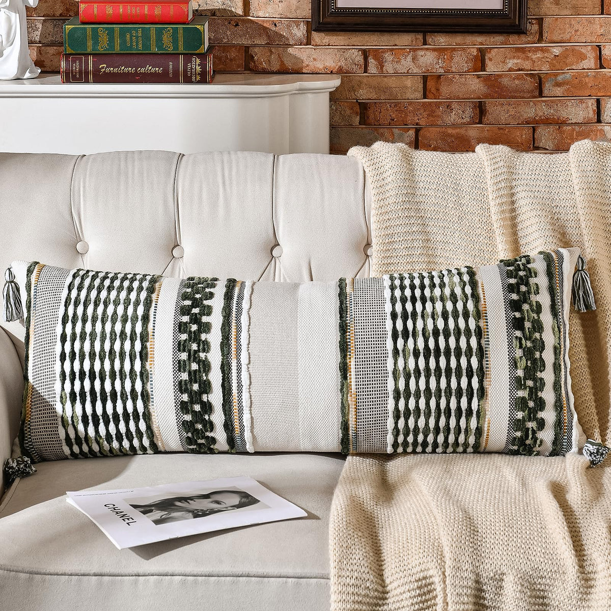 AmHoo Set of 2 Chenille Striped Textured Boho Throw Pillow Covers Aesthetic with Tassels Woven Decorative Pillow Case for Couch Bed Sofa Bedroom Modern Funky 18 x 18-Inch Brown