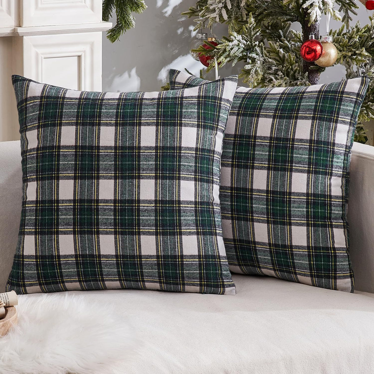 MIULEE Fall Plaid Pillow Covers Scottish Tartan 18x18 Brown
