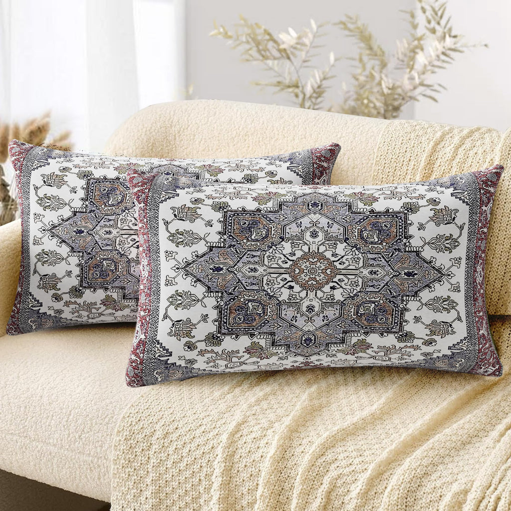 Boho Throw Pillow Covers 18x18 inch Set of 2,Soft Pillowcases Bohemia Carpet Printing Pattern Decorative Sofa Living Room Bed Square Pillow Case Cushion Cover-Cream Color