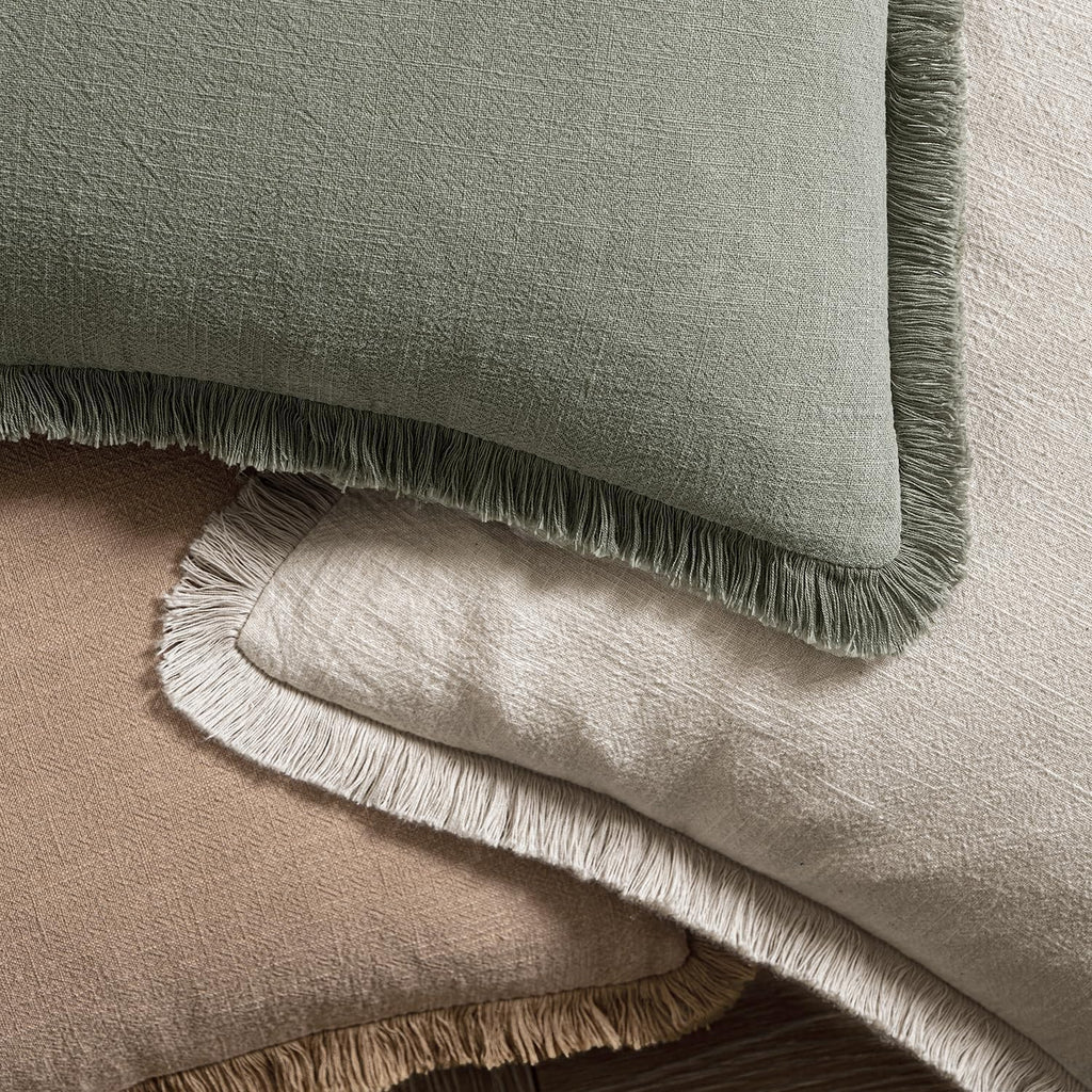 MIULEE Linen Fringe Decorative Throw Pillow Covers Natural Beige 20x20