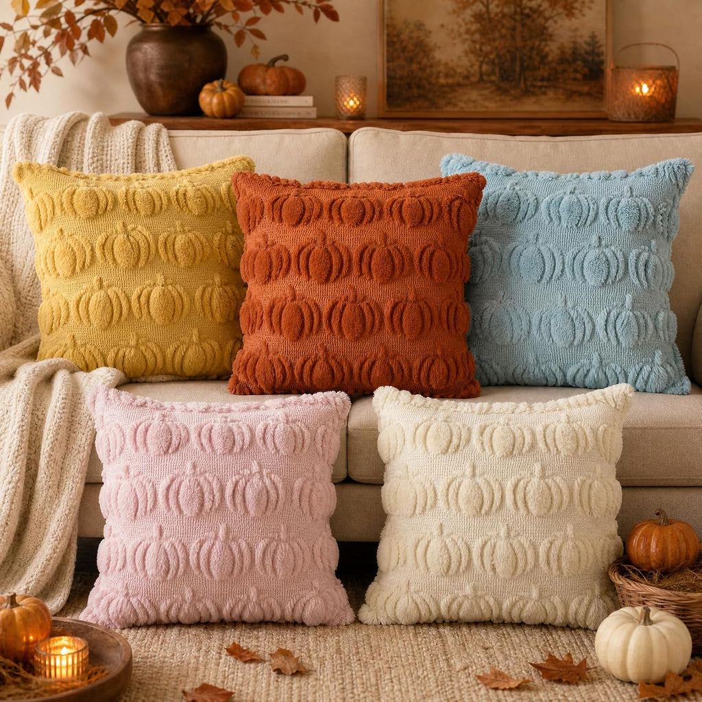 AVOIN colorlife Beige Fall Pumpkin Throw Pillow Covers 18x18 Inch