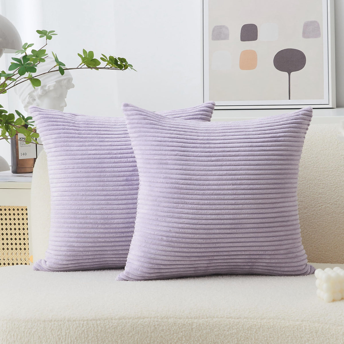 Home Brilliant Yellow Pillow Covers Summer Decorative Set of 2 Striped Corduroy Plush Velvet Throw Pillow Covers for Couch Decor, 18x18 inch, Light Yellow