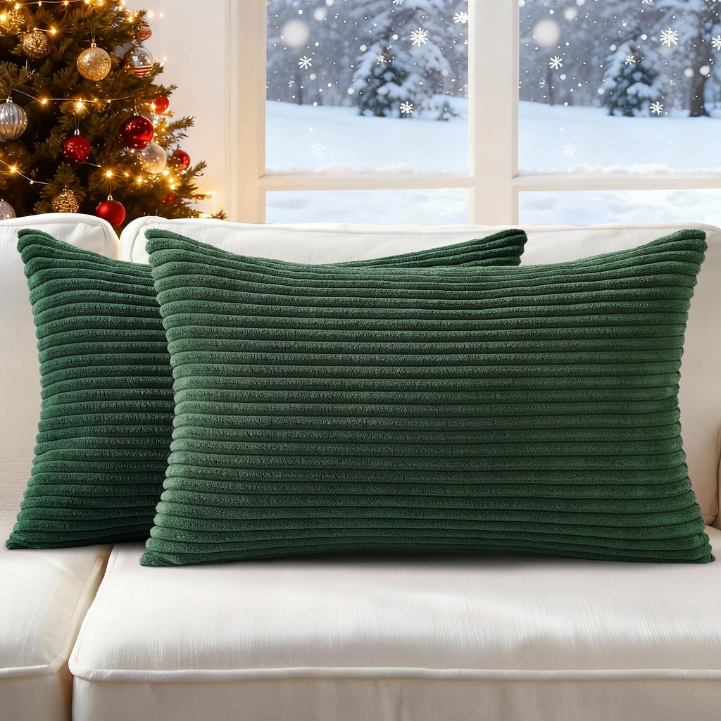 Mecatny Corduroy Fall Decorative Throw Pillow Covers 18x18 Set of 2 Khaki