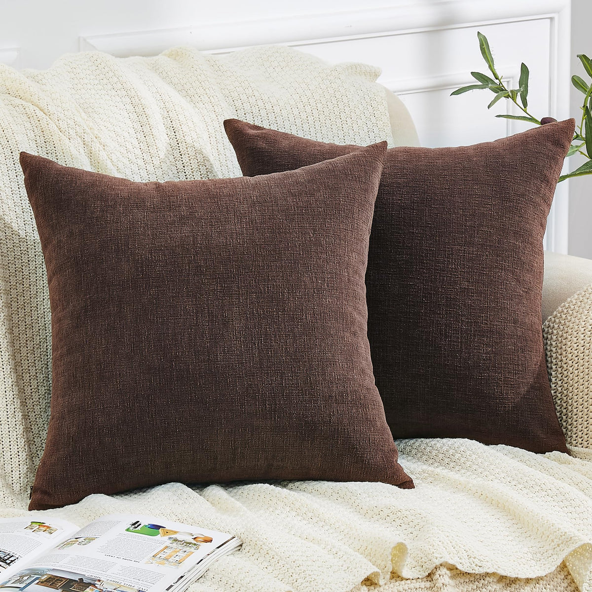 GAWAMAY Decorative Square Throw Pillow Covers 18"x18" Inch Set of 2, Super Soft Chenille Pillows Cover Fall Pillowcase for Living Room Bedroom Sofa Couch Cushion Cover Navy Blue 45x45cm (Only Covers)