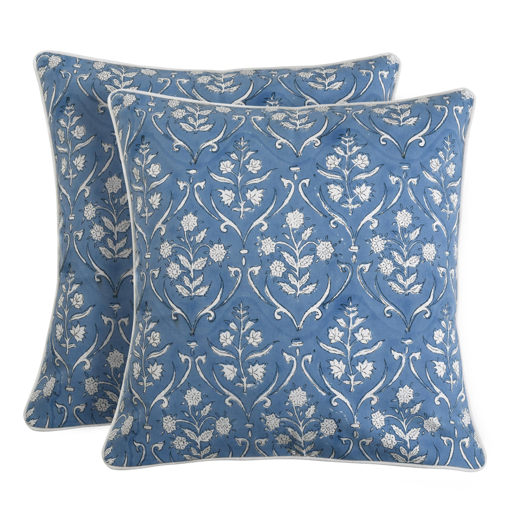 Ridhi Block Print Columbia Blue Pillow Cover 18" x 18" (Pack of 2) Decorative Couch Pillows for Living Room, Chic Boho Cute Outdoor Pillows Covers Gifts for Spring, Easter and Valentine