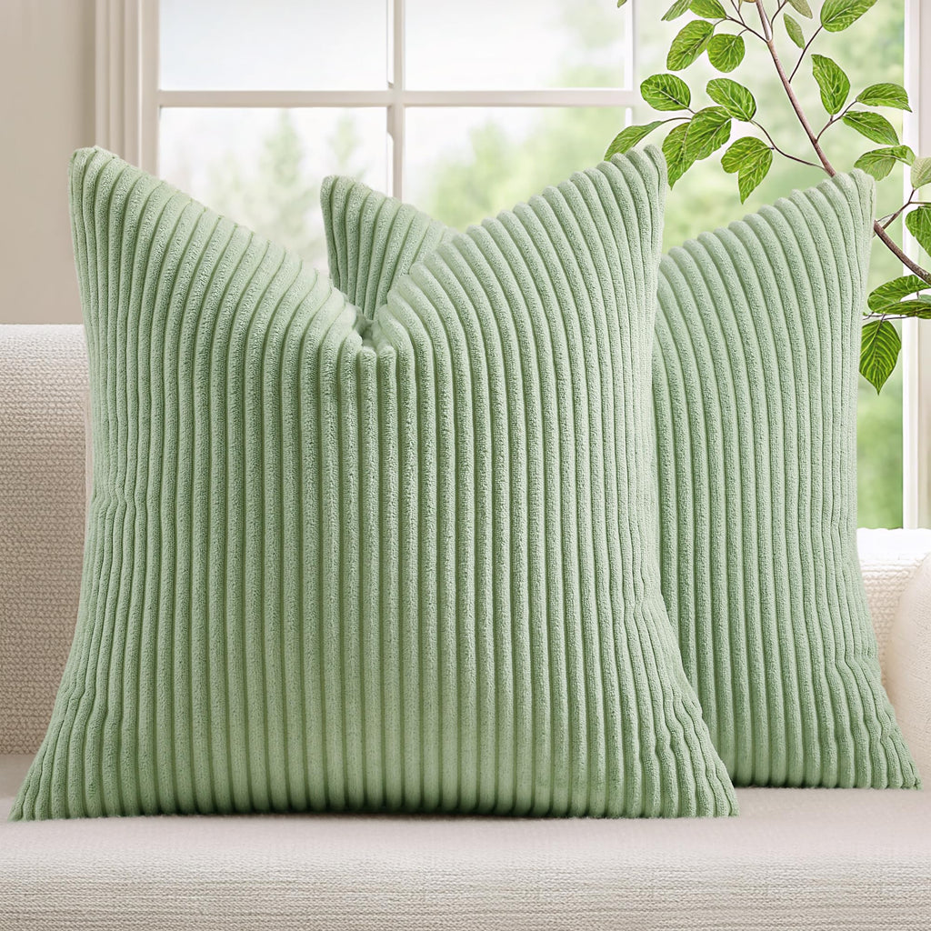 Mecatny Corduroy Fall Decorative Throw Pillow Covers 18x18 Set of 2 Khaki