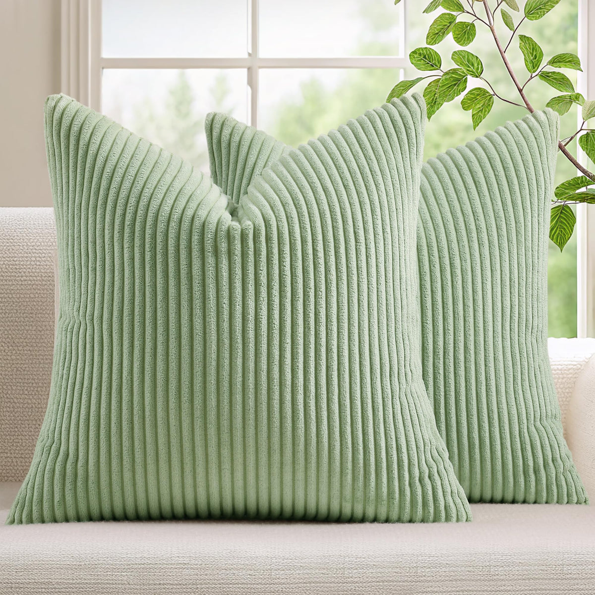 Mecatny Corduroy Fall Decorative Throw Pillow Covers 18x18 Set of 2 Khaki