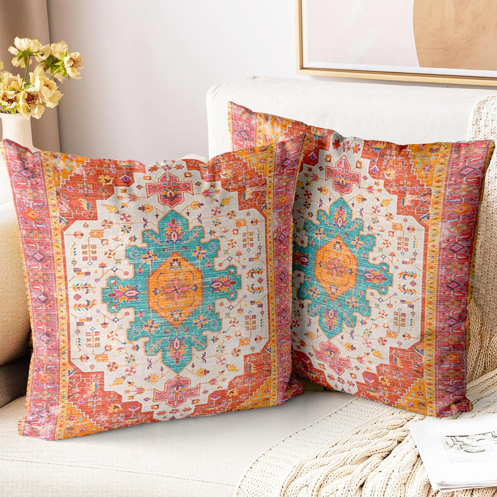 Boho Throw Pillow Covers 18x18 inch Set of 2,Soft Pillowcases Bohemia Carpet Printing Pattern Decorative Sofa Living Room Bed Square Pillow Case Cushion Cover-Cream Color