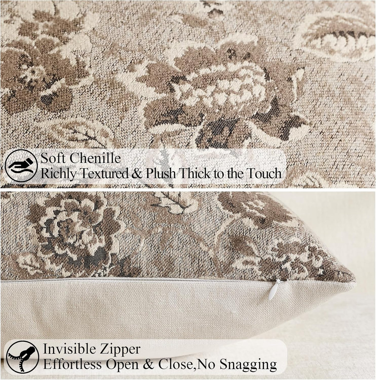 Vintage Floral Chenille Throw Pillow Covers 18x18 Set of 2