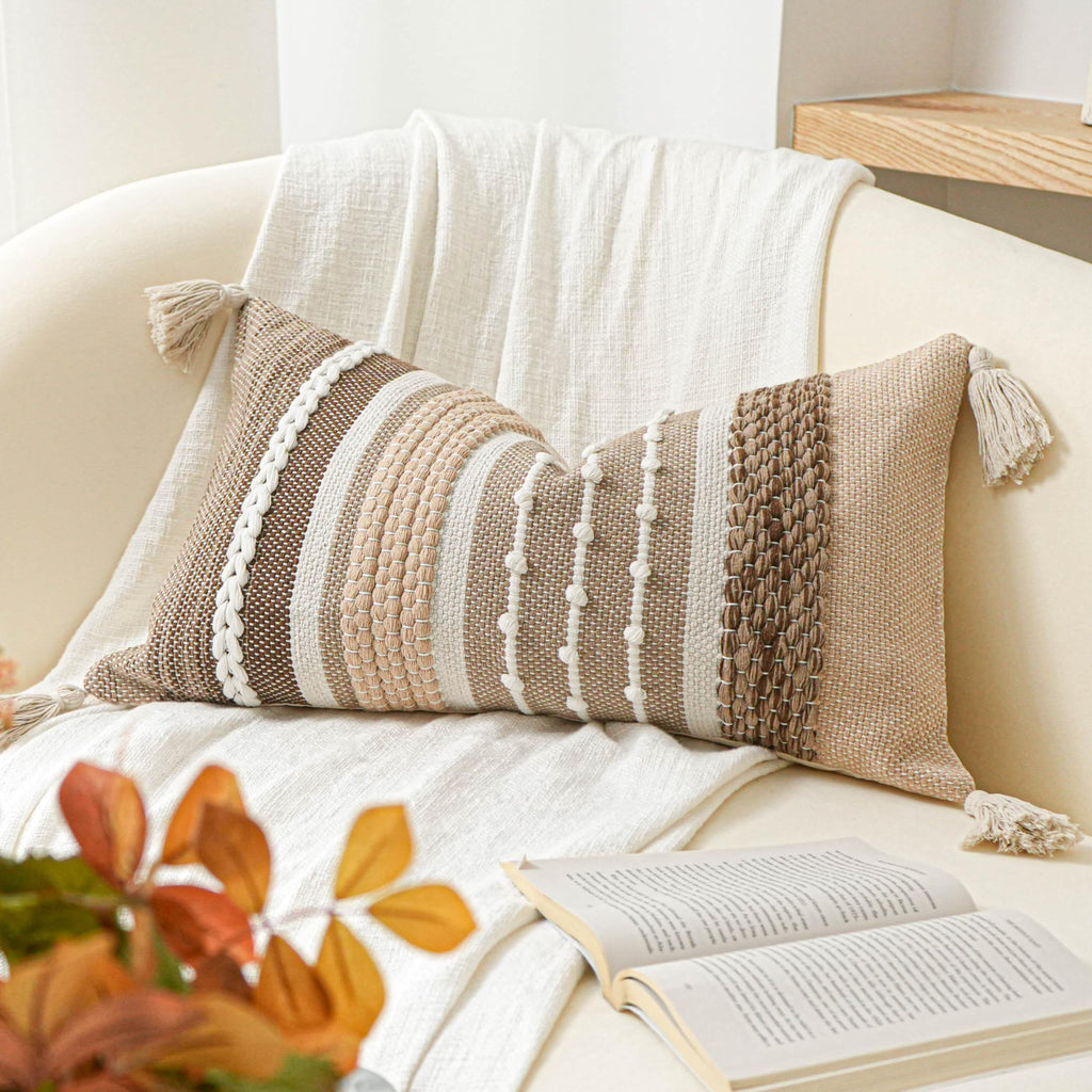 BlissBlush Coastal Blue Decorative Lumbar Pillow Cover 14x36 Boho Long Body Pillow for Bed Farmhouse Lumbar Throw Pillow for Couch Modern Accent Textured Throw Pillowcase