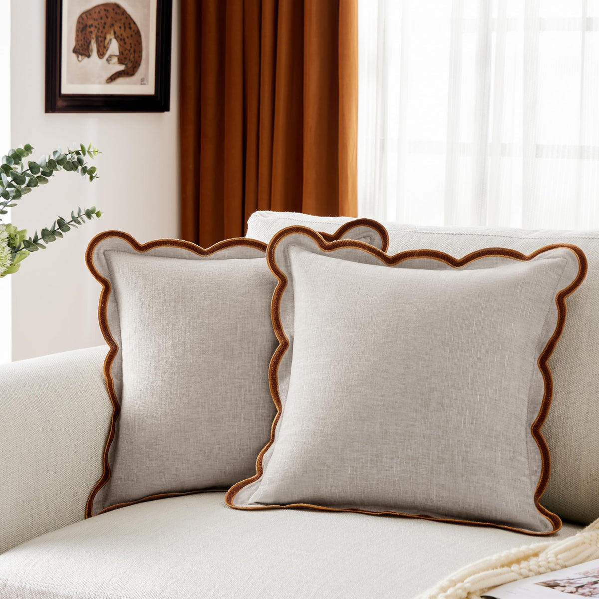 Ohocut Scalloped Pillow Cover Pack of 2 Spring Chenille Decorative Throw Pillow Covers Cute Boho Couch Pillow Covers Aesthetic Funky Preppy Pillow Cases for Sofa Living Room (Misty Blue, 18x18 Inch)