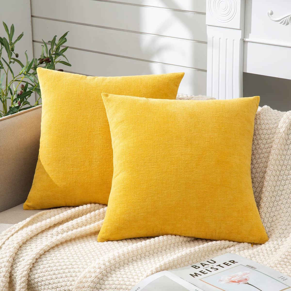 GAWAMAY Lumbar Support Pillow Decorative Rectangle Throw Pillow Covers 12"x20" Inch Set of 2, Soft Chenille Pillowcase for Living Room Bedroom Sofa Couch Cushion Cover Navy Blue 30x50cm (ONLY Covers)